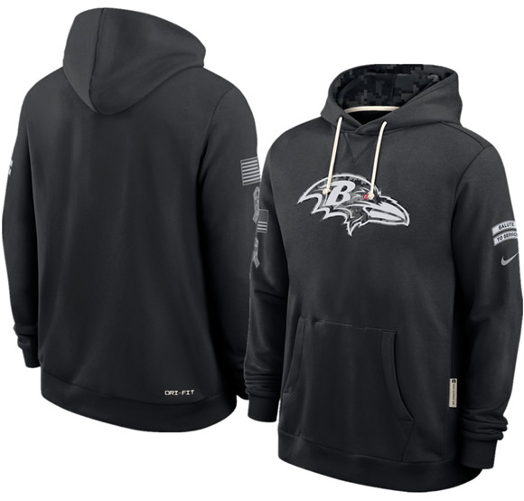 Men's Baltimore Ravens Black 2026 Salute to Service Sideline Dri-FIT Pullover Hoodie