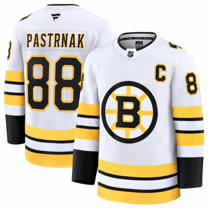 Men's Boston Bruins #88 David Pastrnak With C Patch White Away Stitched Hockey Jersey