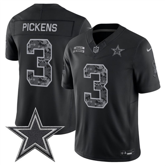 Men's Dallas Cowboys #3 George pickens Black 2026 F.U.S.E. Salute to Service Limited Stitched Football Jersey
