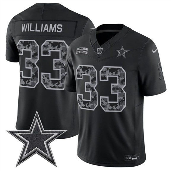 Men's Dallas Cowboys #33 Javonte Williams Black 2026 F.U.S.E. Salute to Service Limited Stitched Football Jersey