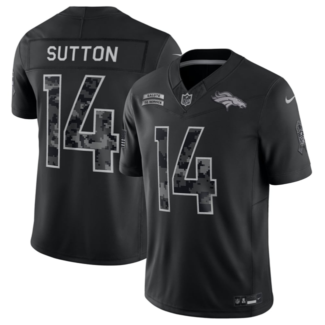 Men's Denver Broncos #14 Courtland Sutton Black 2026 F.U.S.E. Salute to Service Limited Stitched Football Stitched Jersey
