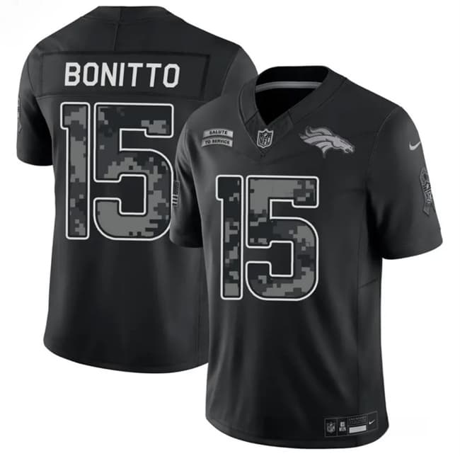 Men's Denver Broncos #15 Nik Bonitto Black 2026 F.U.S.E. Salute to Service Limited Stitched Football Stitched Jersey