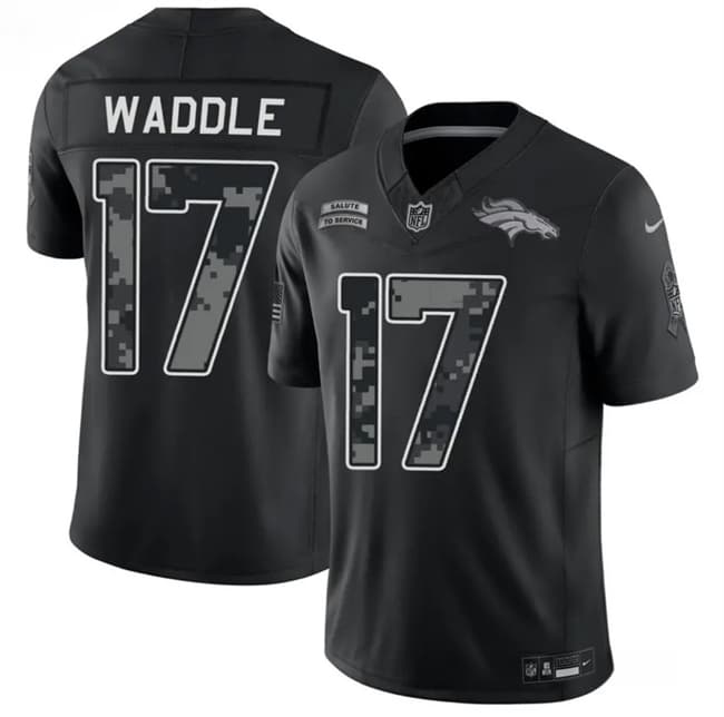 Men's Denver Broncos #17 Jaylen Waddle Black 2026 F.U.S.E. Salute to Service Limited Stitched Football Stitched Jersey