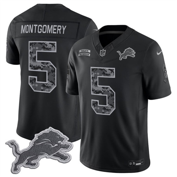 Men's Detroit Lions #5 David Montgomery Black F.U.S.E. 2026 Salute to Service Limited Football Stitched Jersey