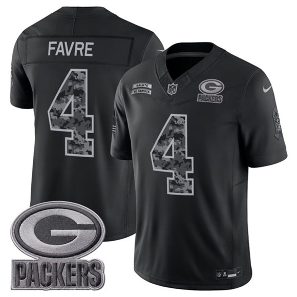 Men's Green Bay Packers #4 Brett Favre Black 2026 F.U.S.E. Salute to Service Limited Football Stitched Jersey