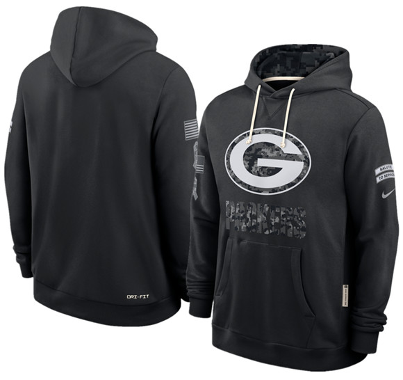 Men's Green Bay Packers Black 2026 Salute to Service Sideline Dri-FIT Pullover Hoodie