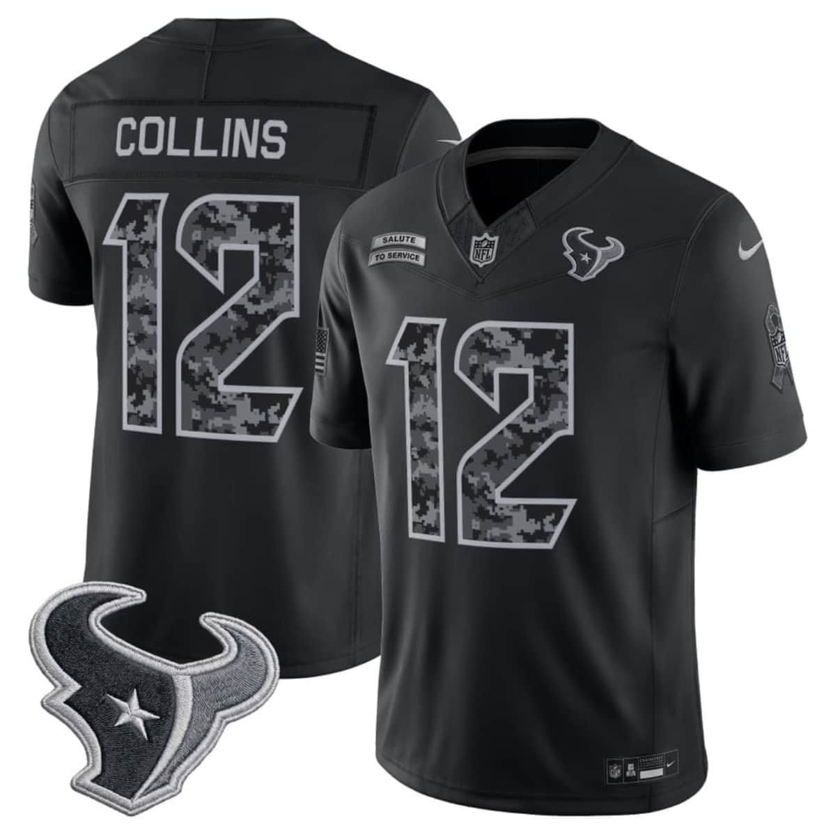 Men's Houston Texans #12 Nico Collins Black F.U.S.E. 2026 Salute to Service Limited Football Stitched Jersey