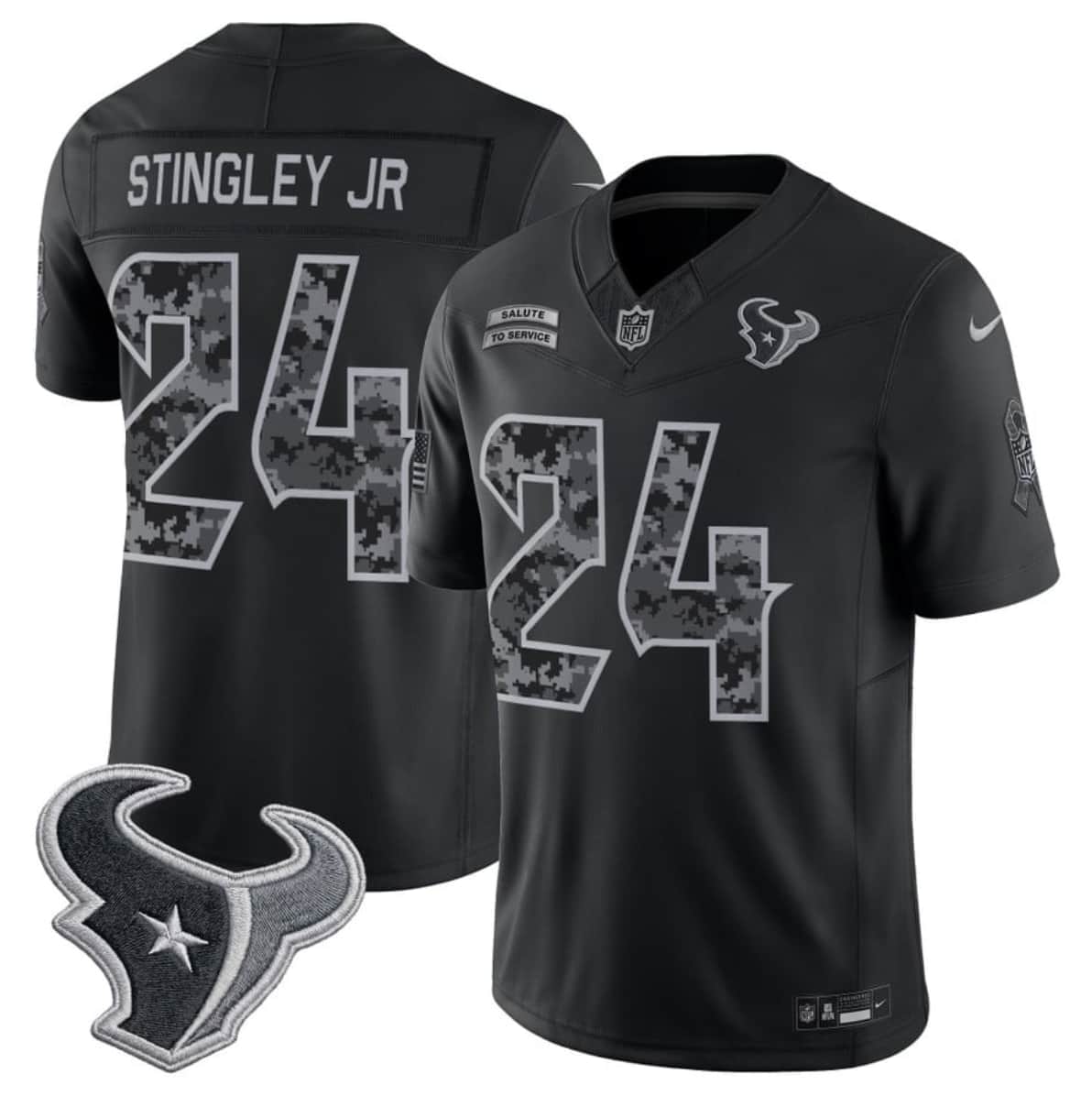 Men's Houston Texans #24 Derek Stingley Jr. Black F.U.S.E. 2026 Salute to Service Limited Football Stitched Jersey