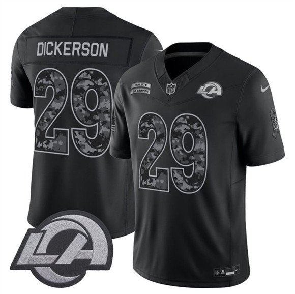 Men's Los Angeles Rams #29 Eric Dickerson Black 2026 F.U.S.E. Salute to Service Limited Football Stitched Jersey