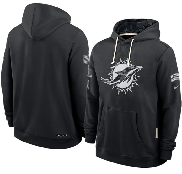 Men's Miami Dolphins Black 2026 Salute to Service Sideline Dri-FIT Pullover Hoodie