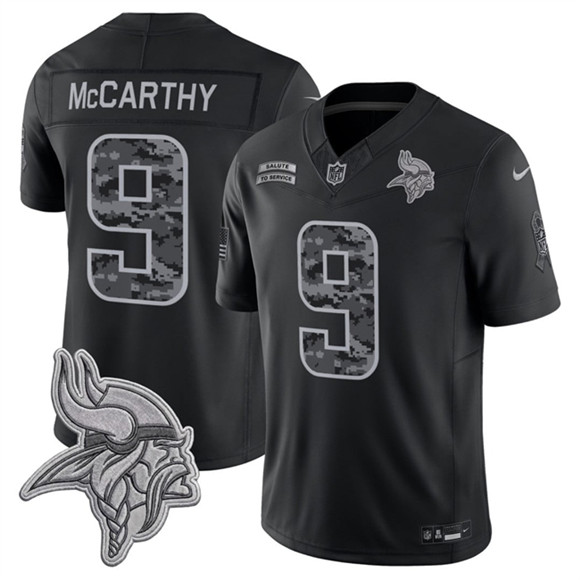 Men's Minnesota Vikings #9 J.J. McCarthy Black 2026 F.U.S.E. Salute to Service Limited Football Stitched Jersey