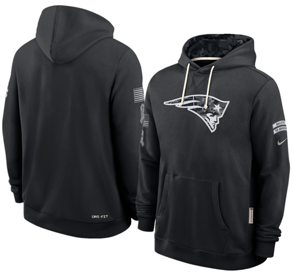 Men's New England Patriots Black 2026 Salute to Service Sideline Dri-FIT Pullover Hoodie