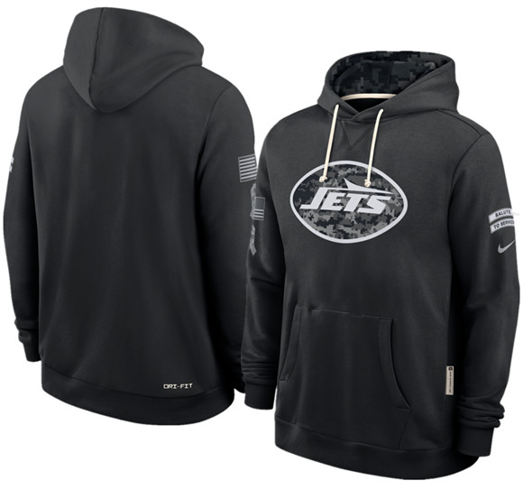 Men's New York Jets Black 2026 Salute to Service Sideline Dri-FIT Pullover Hoodie