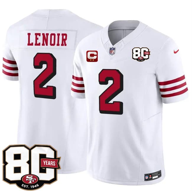 Men's San Francisco 49ers #2 Deommodore Lenoir New White 2026 F.U.S.E. With 80th Anniversary & 2-Star C Patch Vapor Untouchable Limited Stitched Football Jersey