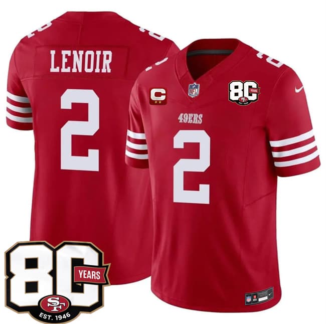 Men's San Francisco 49ers #2 Deommodore Lenoir Red 2026 F.U.S.E. With 80th Anniversary & 2-Star C Patch Vapor Untouchable Limited Stitched Football Jersey
