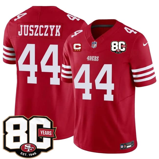 Men's San Francisco 49ers #44 Kyle Juszczyk Red 2026 F.U.S.E. With 80th Anniversary & 3-Star C Patch Vapor Untouchable Limited Stitched Football Jersey