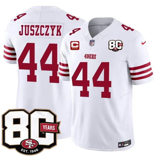 Men's San Francisco 49ers #44 Kyle Juszczyk White 2026 F.U.S.E. With 80th Anniversary & 3-Star C Patch Vapor Untouchable Limited Stitched Football Jersey