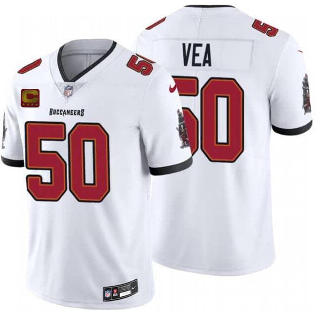 Men's Tampa Bay Buccaneers #50 Vita Vea White 2026 With 4-Star C Patch Vapor Limited Football Stitched Jersey