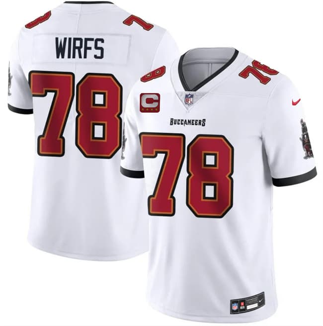 Men's Tampa Bay Buccaneers #78 Tristan Wirfs White 2026 With 4-Star C Patch Vapor Limited Football Stitched Jersey