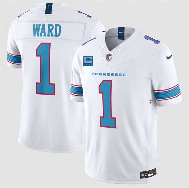 Men's Tennessee Titans #1 Cameron Ward White 2026 With 2-Star C Patch F.U.S.E. Vapor Limited Football Stitched Jersey