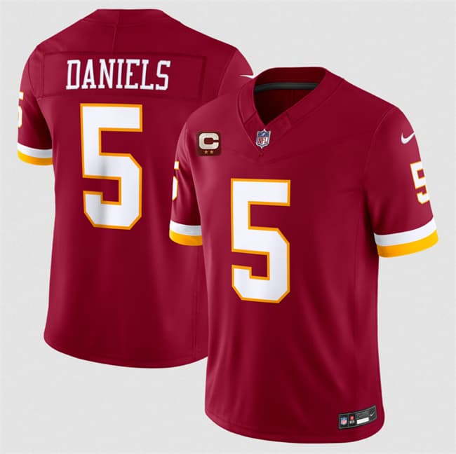 Men's Washington Commanders #5 Jayden Daniels Burgundy With 2-Star C Patch F.U.S.E. Vapor Limited Football Stitched Jersey