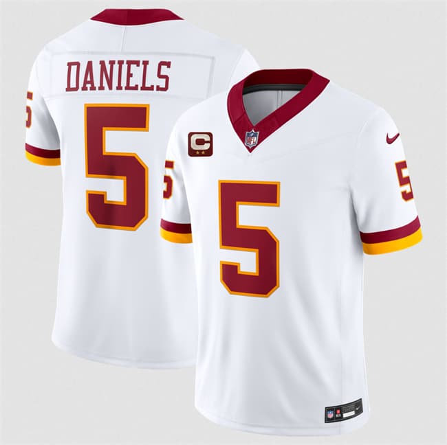 Men's Washington Commanders #5 Jayden Daniels White With 2-Star C Patch F.U.S.E. Throwback Vapor Limited Football Stitched Jersey