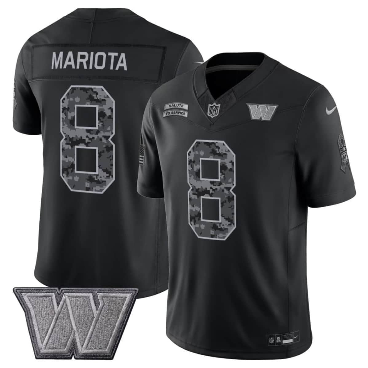 Men's Washington Commanders #8 Marcus Mariota Black F.U.S.E. 2026 Salute to Service Limited Football Stitched Jersey