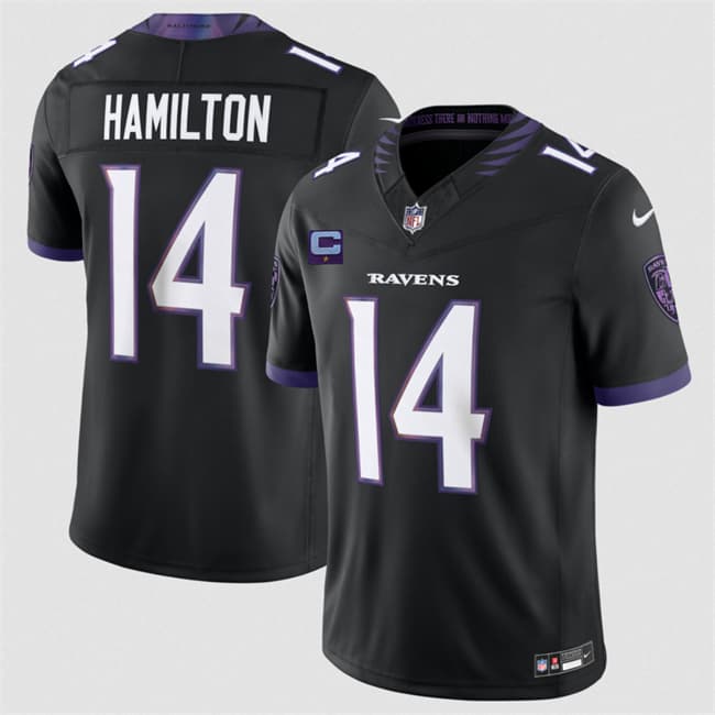 Men's Baltimore Ravens #14 Kyle Hamilton Black 2026 With 1-Star C Patch F.U.S.E. Alternate Vapor Limited Football Stitched Jersey