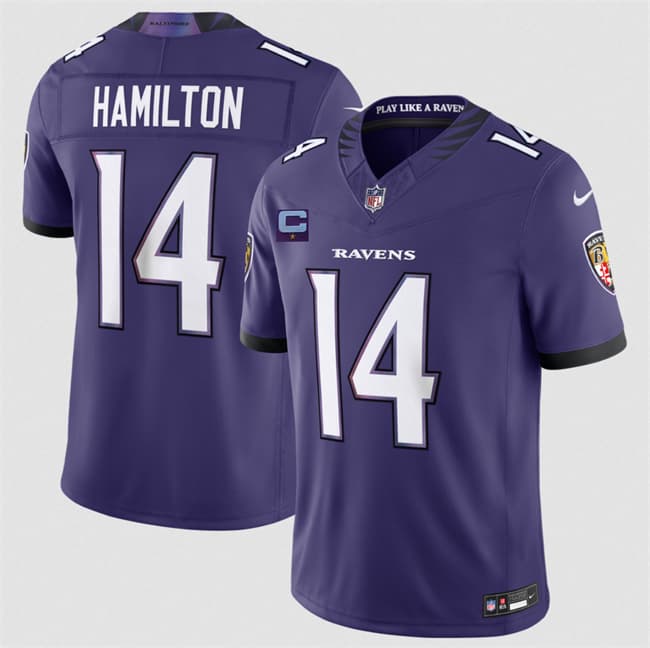 Men's Baltimore Ravens #14 Kyle Hamilton Purple 2026 With 1-Star C Patch F.U.S.E. Vapor Limited Football Stitched Jersey