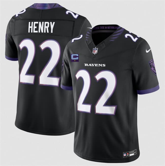 Men's Baltimore Ravens #22 Derrick Henry Black 2026 With 1-Star C Patch F.U.S.E. Alternate Vapor Limited Football Stitched Jersey
