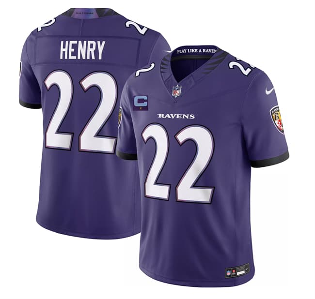 Men's Baltimore Ravens #22 Derrick Henry Purple 2026 With 1-Star C Patch F.U.S.E. Vapor Limited Football Stitched Jersey