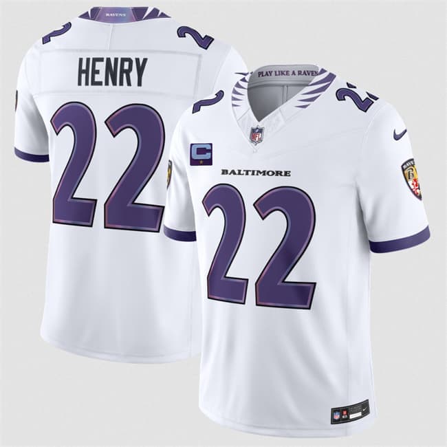 Men's Baltimore Ravens #22 Derrick Henry White 2026 With 1-Star C Patch F.U.S.E. Vapor Limited Football Stitched Jersey