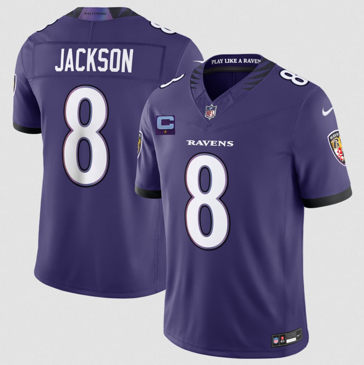 Men's Baltimore Ravens #8 Lamar Jackson Purple 2026 With 1-Star C Patch F.U.S.E. Vapor Limited Football Stitched Jersey