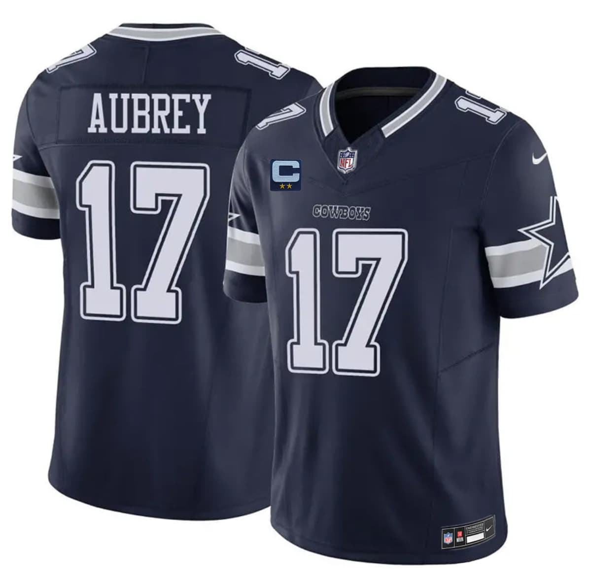 Men's Dallas Cowboys #17 Brandon Aubrey Navy 2026 With 2-Star C Patch F.U.S.E. Vapor Untouchable Limited Stitched Football Jersey