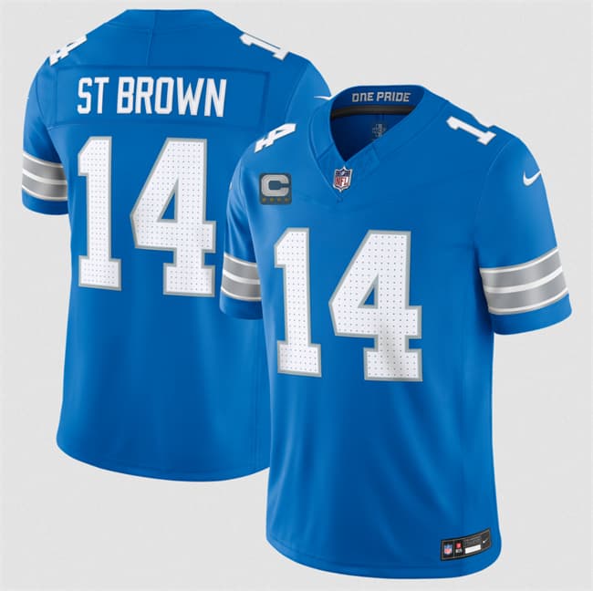 Men's Detroit Lions #14 Amon-Ra St. Brown Blue 2026 With 4-Star C Patch F.U.S.E. Vapor Limited Football Stitched Jersey