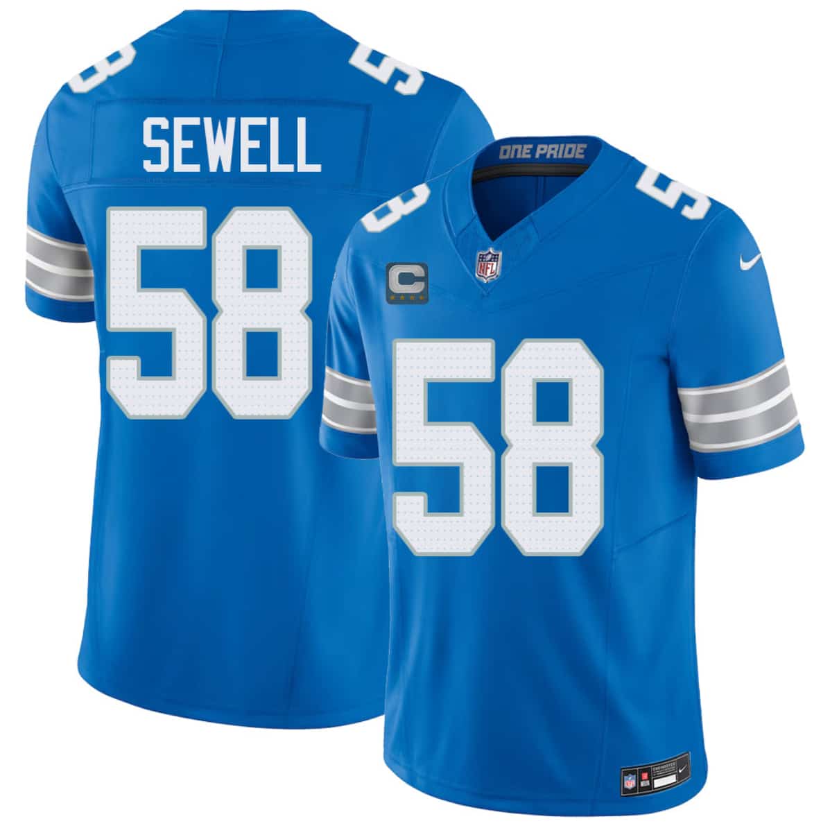 Men's Detroit Lions #58 Penei Sewell Blue 2026 With 4-Star C Patch F.U.S.E. Vapor Limited Football Stitched Jersey