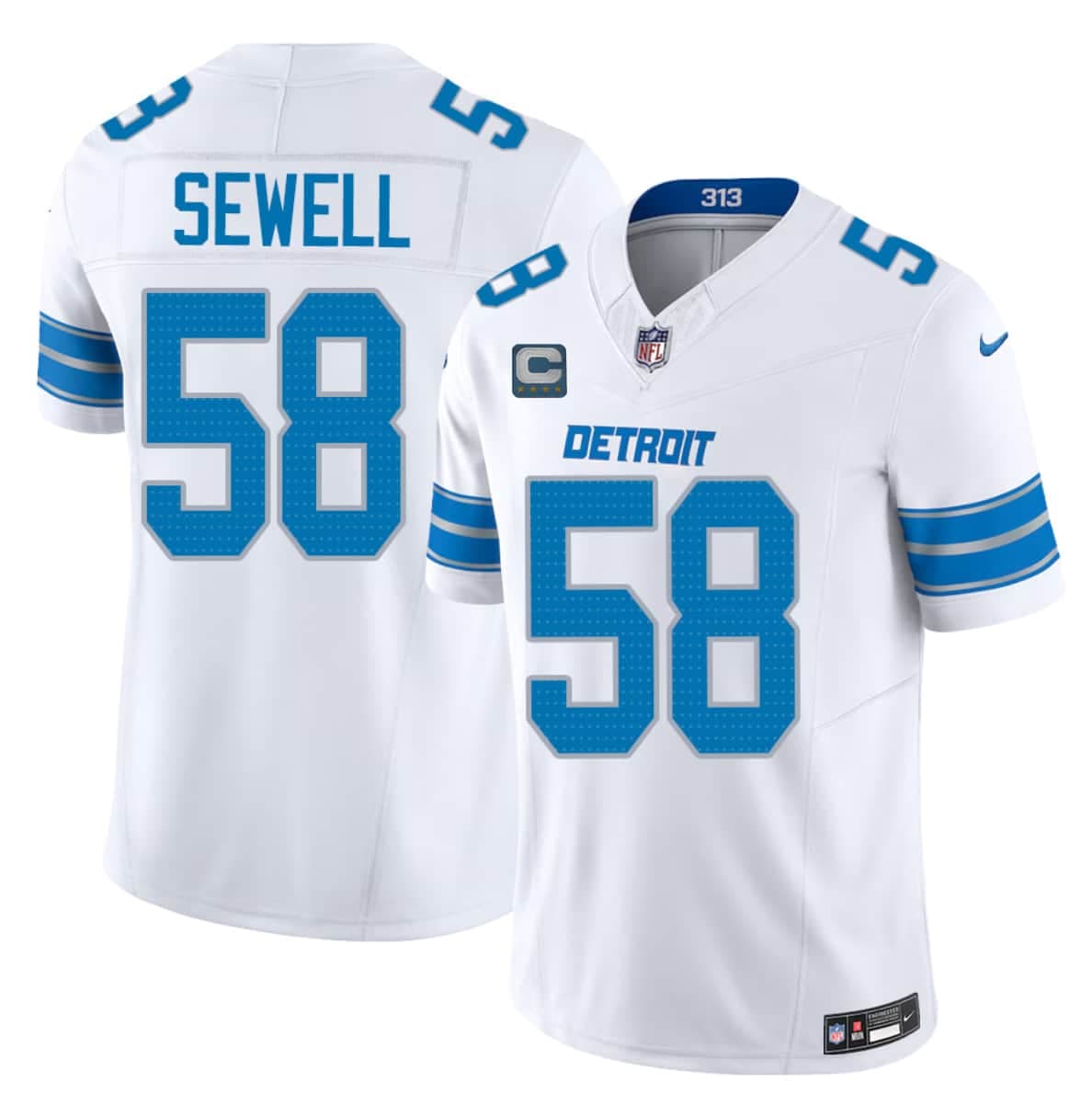 Men's Detroit Lions #58 Penei Sewell White 2026 F.U.S.E. With 4-Star C Patch Vapor Limited Football Stitched Jersey