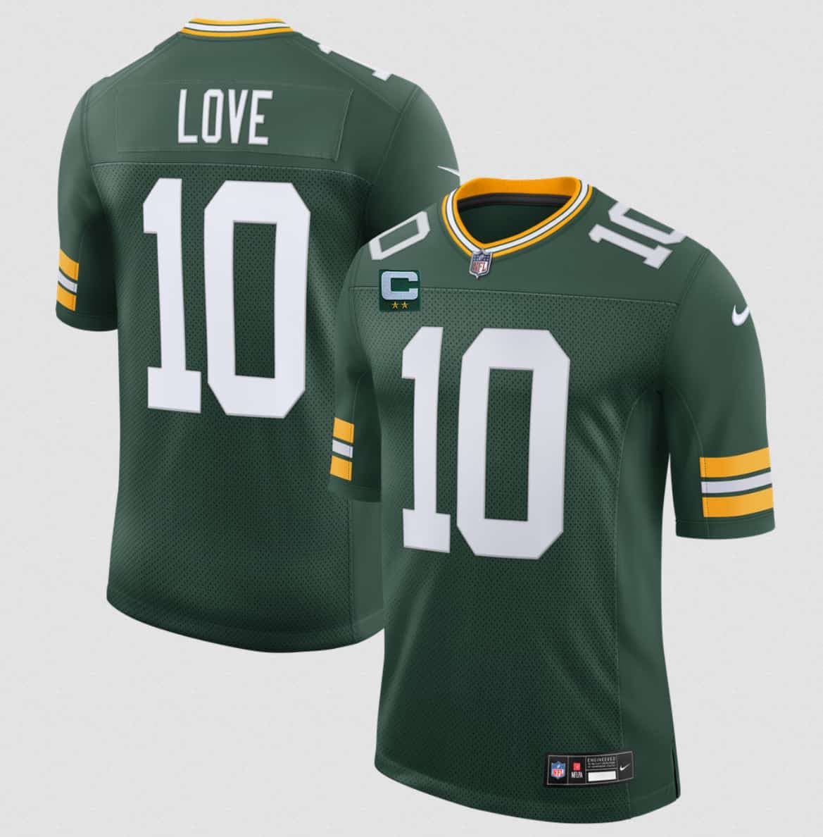 Men's Green Bay Packers #10 Jordan Love Green With 2-Star C Patch New Vapor Untouchable Limited Football Stitched Jersey