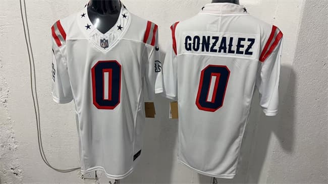 Men's New England Patriots #0 Christian Gonzalez White F.U.S.E. Vapor Limited Football Stitched Jersey