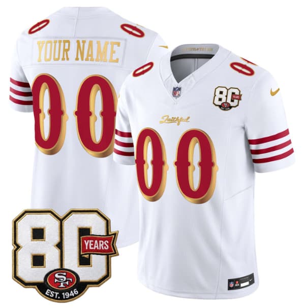 San Francisco 49ers Active Player Custom White Gold 80th Anniversary Patch “Rivalries” 2026 F.U.S.E. Vapor Untouchable Limited Football Stitched Jersey