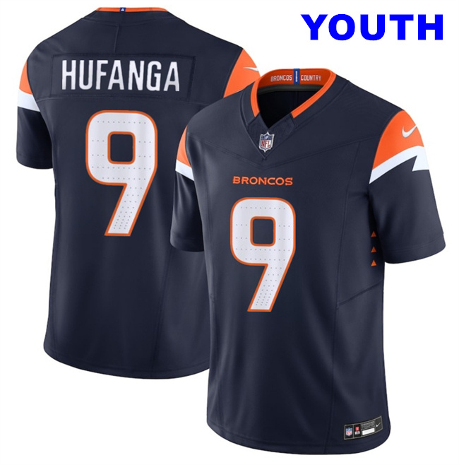 Youth  Denver Broncos #9 Talanoa Hufanga Navy F.U.S.E. Alternate Vapor Limited Football Stitched Jersey