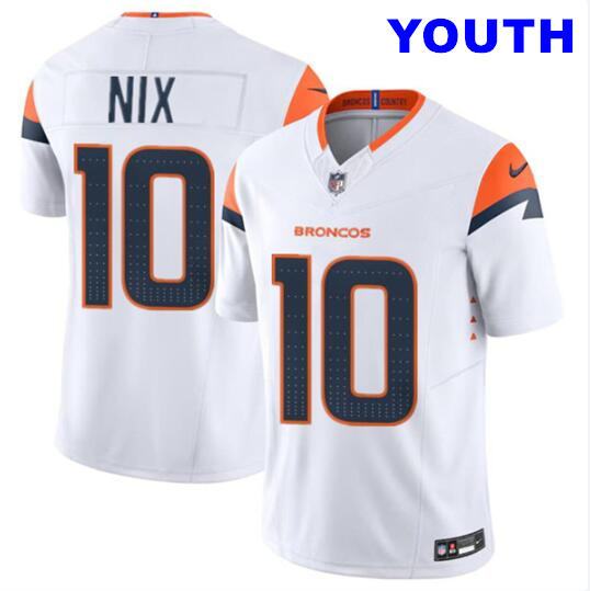 Youth Denver Broncos #10 Bo Nix White F.U.S.E. Vapor Limited Football Stitched Jersey
