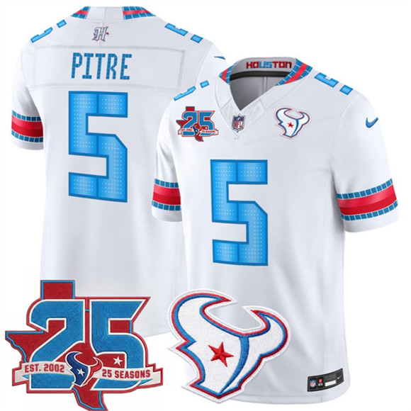 Men's Houston Texans #5 Jalen Pitre White 2026 25th Anniversary Patch F.U.S.E. Rivalries Collection Limited Football Stitched Jersey