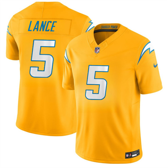 Men's Los Angeles Chargers #5 Trey Lance Gold 2026 F.U.S.E. Alternate Vapor Limited Football Stitched Jersey