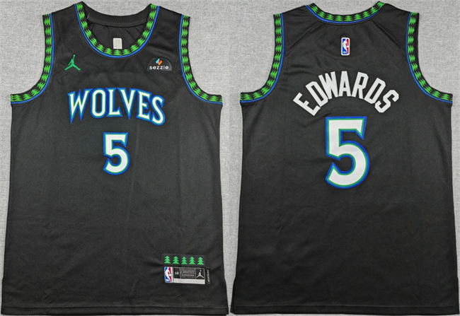 Men's Minnesota Timberwolves #5 Anthony Edwards Black 2026 Statement Edition Stitched Basketball Jersey