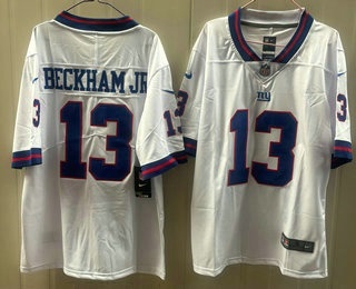 Men's New York Giants #13 Odell Beckham Jr Limited White Throwback Vapor Jersey