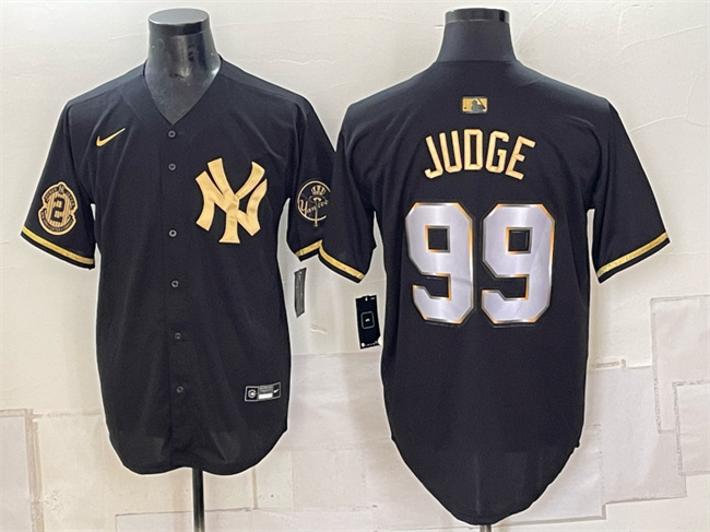 Men's New York Yankees #99 Aaron Judge Black Gold With Patch Limited Stitched Baseball Jersey