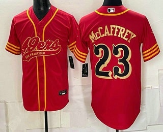 Men's San Francisco 49ers #23 Christian McCaffrey Red Gold Cool Base Stitched Baseball Jersey