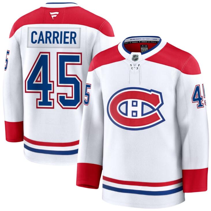 Men's Alexandre Carrier Montreal Canadiens #45 NHL Fanatics Away White Pro-Stitched Premium Jersey
