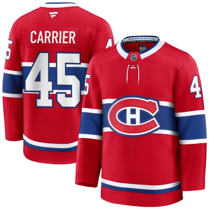 Men's Alexandre Carrier Montreal Canadiens #45 NHL Fanatics Home Red Pro-Stitched Premium Jersey